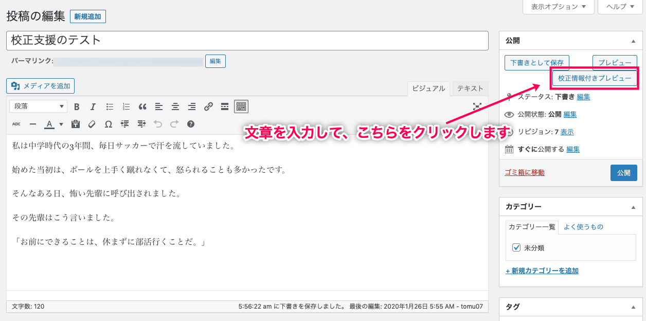 Japanese Proofreading Preview 日本語化パッチ 校正情報付きプレビューをクリック