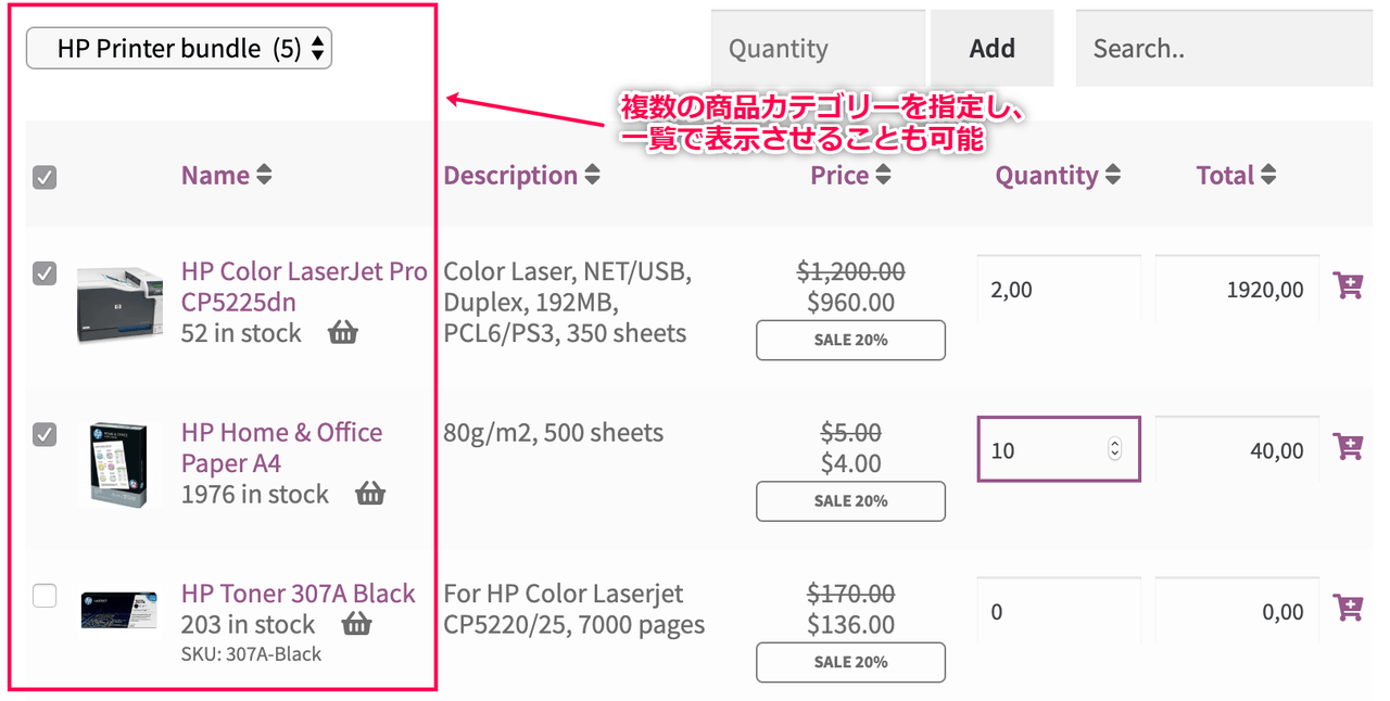 特集商品を一覧で表示