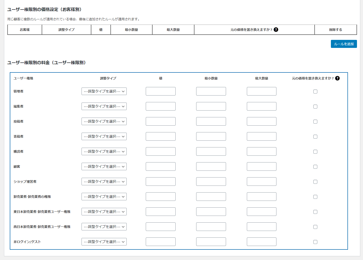 ユーザー権限別に商品価格設定