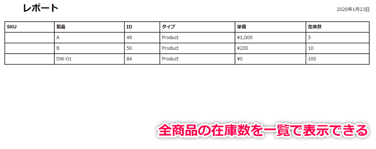 在庫表を印刷