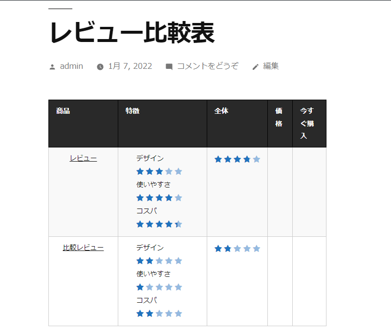 比較表の作成方法